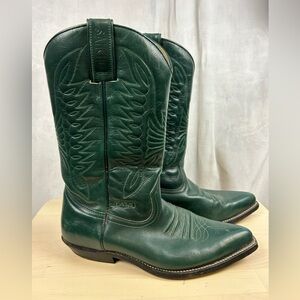 SANCHO Cowboy Boots Forest Green Leather Women's 40/9.5 Pointed Toe Western